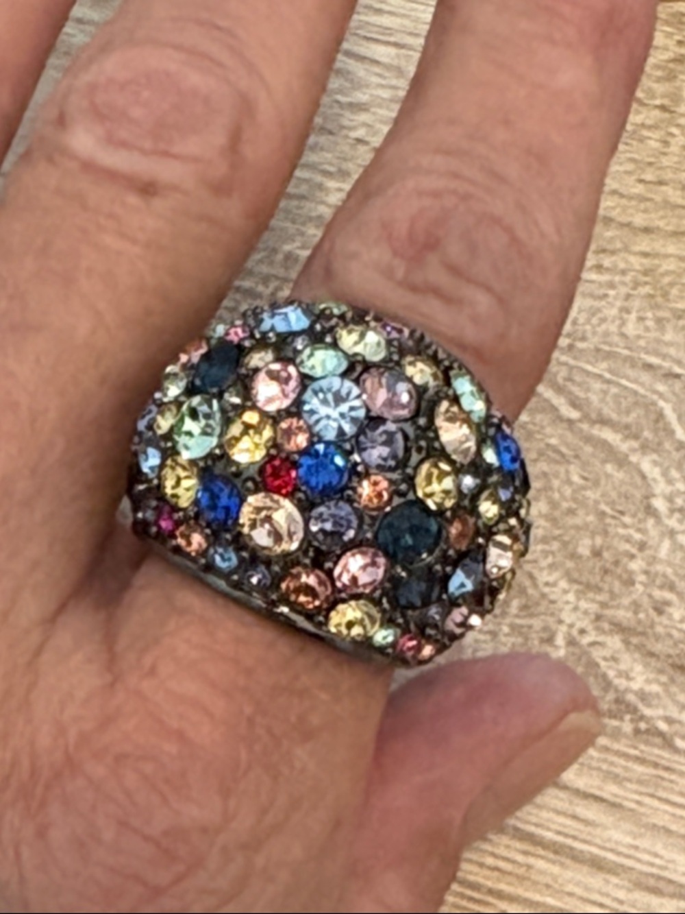 Vintage Multicolor Crystal Dome Cocktail Ring - Women Jewelry sz 9